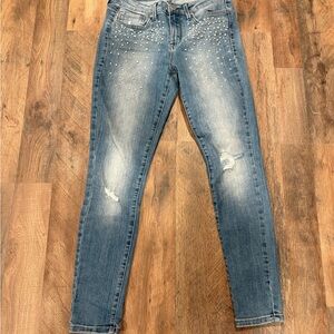 SEVEN7 Women's mid-rise skinny faux pearl Studded Jeans size 4